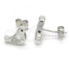 Sterling Silver Stud Earring, Bird Design, with Black and White Cubic Zirconia, Polished, Rhodium Finish, 02.336.0021