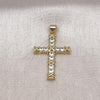 Oro Laminado Religious Pendant, Gold Filled Style Cross Design, with White Cubic Zirconia, Polished, Golden Finish, 05.213.0140