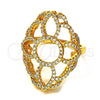 Oro Laminado Multi Stone Ring, Gold Filled Style Flower Design, with White Crystal, Polished, Golden Finish, 01.118.0016.07 (Size 7)