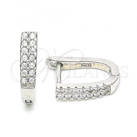 Sterling Silver Huggie Hoop, with White Cubic Zirconia, Polished, Rhodium Finish, 02.332.0070.10