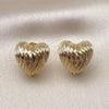 Oro Laminado Stud Earring, Gold Filled Style Heart Design, Diamond Cutting Finish, Golden Finish, 02.202.0008