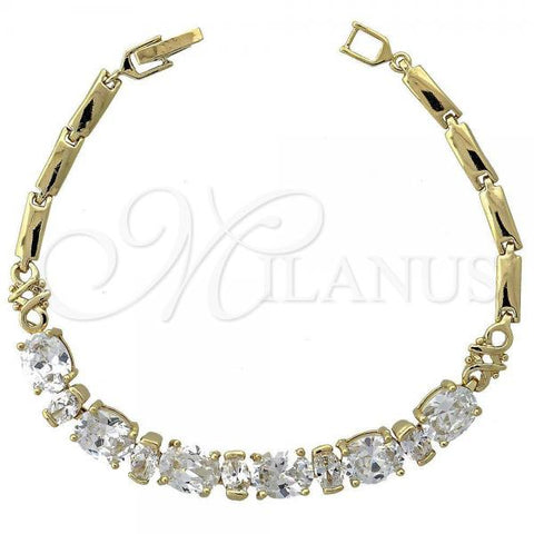 Oro Laminado Fancy Bracelet, Gold Filled Style with White Cubic Zirconia, Polished, Golden Finish, 5.027.001