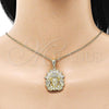 Oro Laminado Religious Pendant, Gold Filled Style Jesus Design, with White Cubic Zirconia, Polished, Golden Finish, 05.411.0016
