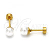 Stainless Steel Stud Earring, with Ivory Pearl, Polished, Golden Finish, 02.271.0012