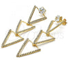Oro Laminado Long Earring, Gold Filled Style with White Cubic Zirconia and White Crystal, Polished, Golden Finish, 02.268.0006