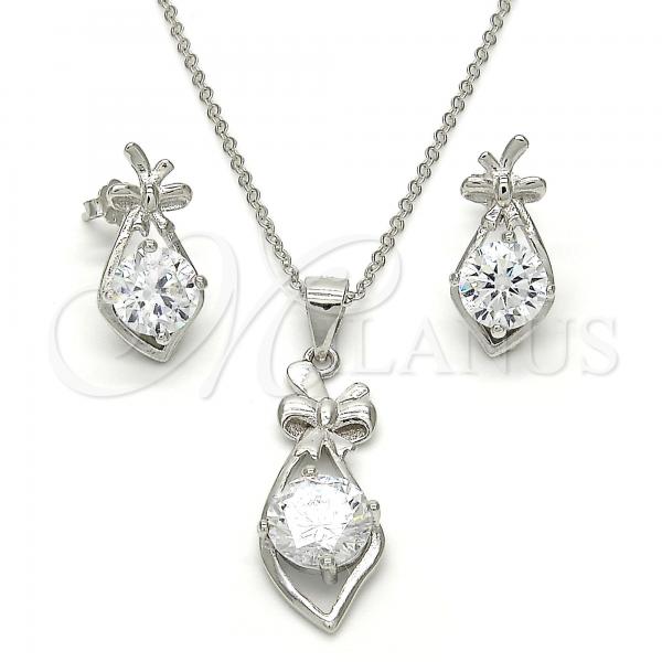 Sterling Silver Earring and Pendant Adult Set, with White Cubic Zirconia, Polished, Rhodium Finish, 10.281.0002