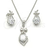 Sterling Silver Earring and Pendant Adult Set, with White Cubic Zirconia, Polished, Rhodium Finish, 10.281.0002