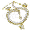 Oro Laminado Charm Bracelet, Gold Filled Style Elephant and Paperclip Design, with White Cubic Zirconia and White Micro Pave, Polished, Golden Finish, 03.63.2180.08
