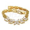 Oro Laminado Fancy Bracelet, Gold Filled Style Flower and Leaf Design, with White Cubic Zirconia, Polished, Golden Finish, 03.287.0021.07
