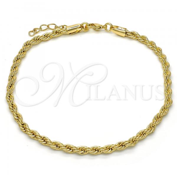 Oro Laminado Basic Anklet, Gold Filled Style Rope Design, Polished, Golden Finish, 5.222.034.10