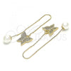 Oro Laminado Threader Earring, Gold Filled Style Butterfly Design, with White Micro Pave, Polished, Golden Finish, 02.210.0361
