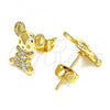 Oro Laminado Stud Earring, Gold Filled Style Teddy Bear Design, with White Micro Pave, Polished, Golden Finish, 02.377.0018