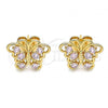 Oro Laminado Stud Earring, Gold Filled Style Butterfly Design, with Pink Cubic Zirconia, Polished, Golden Finish, 02.387.0012