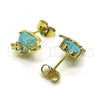 Oro Laminado Stud Earring, Gold Filled Style Heart and Love Design, with Aqua Blue Cubic Zirconia, Polished, Golden Finish, 02.210.0771