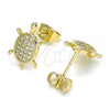 Oro Laminado Stud Earring, Gold Filled Style Turtle Design, with White Micro Pave, Polished, Golden Finish, 02.344.0054
