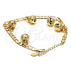 Gold Tone Charm Anklet , Rattle Charm and Elephant Design, Polished, Golden Finish, 03.63.1755.10.GT