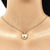 Oro Laminado Pendant Necklace, Gold Filled Style Heart Design, with White Micro Pave, Polished, Golden Finish, 04.156.0383.20