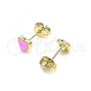 Oro Laminado Stud Earring, Gold Filled Style Heart Design, Pink Enamel Finish, Golden Finish, 02.213.0292.2