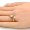 Oro Laminado Wedding Ring, Gold Filled Style Duo Design, with White Cubic Zirconia and White Micro Pave, Polished, Golden Finish, 01.99.0042.08 (Size 8)