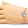 Oro Laminado Fancy Bracelet, Gold Filled Style Heart and Baguette Design, with White Cubic Zirconia, Polished, Golden Finish, 03.421.0005.07