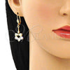 Oro Laminado Long Earring, Gold Filled Style Bow Design, with White Cubic Zirconia, Polished, Golden Finish, 02.387.0065
