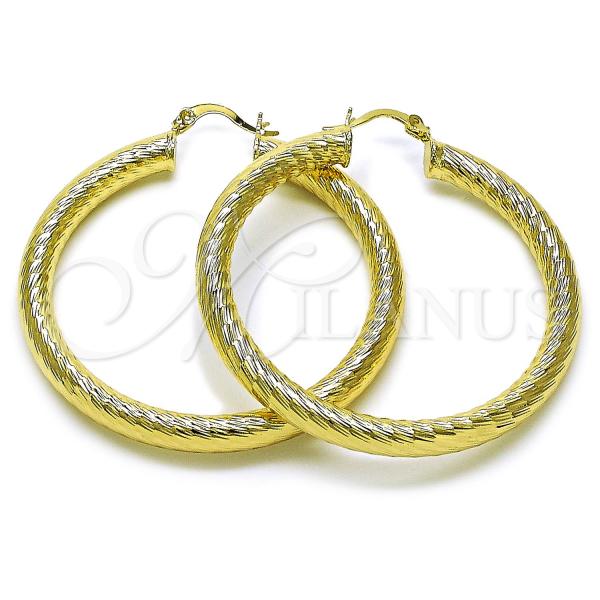 Oro Laminado Large Hoop, Gold Filled Style Hollow Design, Diamond Cutting Finish, Golden Finish, 02.170.0310.50