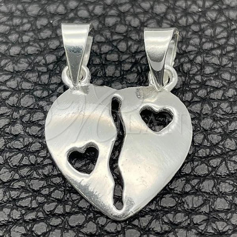 Sterling Silver Religious Pendant, Heart Design, Polished, Silver Finish, 05.392.0018