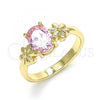 Oro Laminado Multi Stone Ring, Gold Filled Style Flower Design, with Pink Cubic Zirconia, Polished, Golden Finish, 01.210.0121.1.09