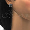 Rhodium Plated Stud Earring, Greek Key Design, with White Cubic Zirconia, Polished, Rhodium Finish, 02.106.0019.1