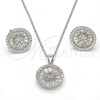 Sterling Silver Earring and Pendant Adult Set, Flower Design, with White Cubic Zirconia, Polished, Rhodium Finish, 10.174.0276