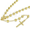 Oro Laminado Medium Rosary, Gold Filled Style Guadalupe and Crucifix Design, Polished, Golden Finish, 09.213.0012.28