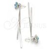 Rhodium Plated Long Earring, Flower Design, with Aquamarine Swarovski Crystals, Polished, Rhodium Finish, 02.239.0022.3