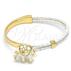 Oro Laminado Individual Bangle, Gold Filled Style Elephant Design, with White Crystal, White Enamel Finish, Golden Finish, 07.179.0001 (06 MM Thickness, One size fits all)