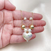 Oro Laminado Necklace and Earring, Gold Filled Style Heart and Ball Design, with Ivory Pearl, Polished, Golden Finish, 06.417.0009