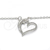 Rhodium Plated Pendant Necklace, Heart and Dolphin Design, with White Micro Pave, Polished, Rhodium Finish, 04.304.0010.1.18
