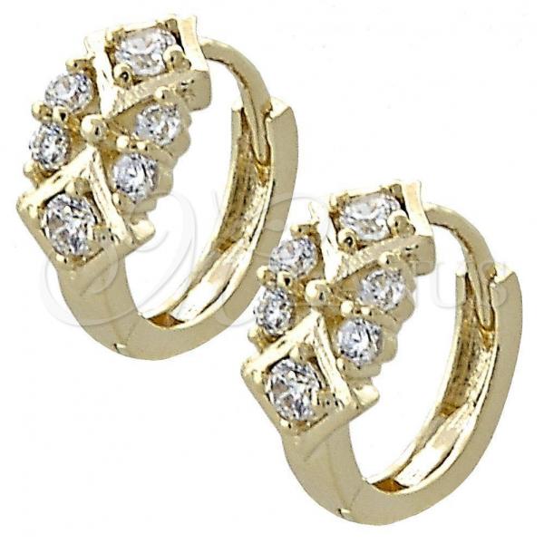 Oro Laminado Huggie Hoop, Gold Filled Style with White Cubic Zirconia, Polished, Golden Finish, 02.155.0028