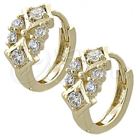 Oro Laminado Huggie Hoop, Gold Filled Style with White Cubic Zirconia, Polished, Golden Finish, 02.155.0028