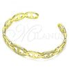 Oro Laminado Individual Bangle, Gold Filled Style Puff Mariner Design, with White Micro Pave, Polished, Golden Finish, 07.341.0008