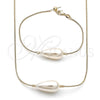 Oro Laminado Necklace and Bracelet, Gold Filled Style Teardrop and Rat Tail Design, with Ivory Pearl, Polished, Golden Finish, 06.63.0289