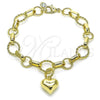 Oro Laminado Fancy Bracelet, Gold Filled Style Rolo and Heart Design, with White Cubic Zirconia, Polished, Golden Finish, 03.331.0294.08