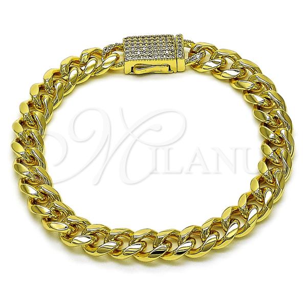 Oro Laminado Fancy Bracelet, Gold Filled Style Chunky Design, with White Micro Pave, Polished, Golden Finish, 03.156.0040.07