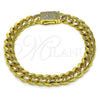 Oro Laminado Fancy Bracelet, Gold Filled Style Chunky Design, with White Micro Pave, Polished, Golden Finish, 03.156.0040.07
