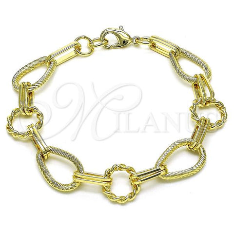 Oro Laminado Fancy Bracelet, Gold Filled Style Rolo and Twist Design, Diamond Cutting Finish, Golden Finish, 03.331.0291.08