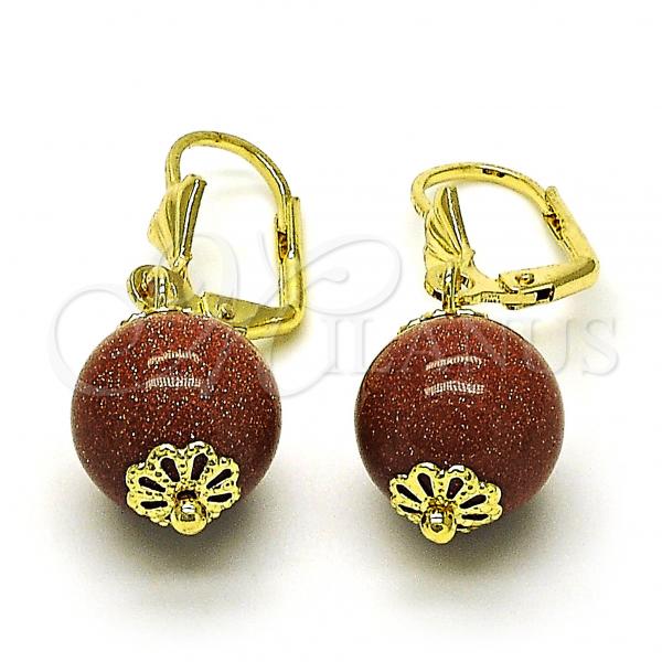 Oro Laminado Dangle Earring, Gold Filled Style Ball Design, Polished, Golden Finish, 02.63.2747