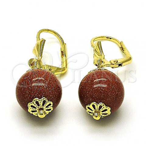 Oro Laminado Dangle Earring, Gold Filled Style Ball Design, Polished, Golden Finish, 02.63.2747