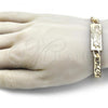 Oro Laminado Fancy Bracelet, Gold Filled Style San Judas and Pave Figaro Design, Polished, Golden Finish, 03.351.0162.08