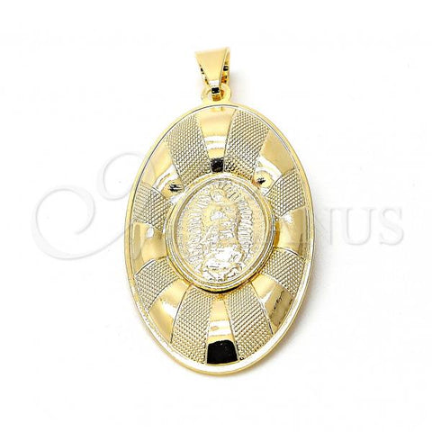 Oro Laminado Religious Pendant, Gold Filled Style Guadalupe Design, Matte Finish, Golden Finish, 05.09.0031