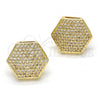 Oro Laminado Stud Earring, Gold Filled Style with White Micro Pave, Polished, Golden Finish, 02.156.0205