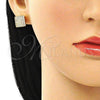 Oro Laminado Stud Earring, Gold Filled Style with White Micro Pave, Polished, Golden Finish, 02.342.0121