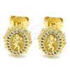 Oro Laminado Stud Earring, Gold Filled Style with White Micro Pave, Polished, Golden Finish, 02.156.0329